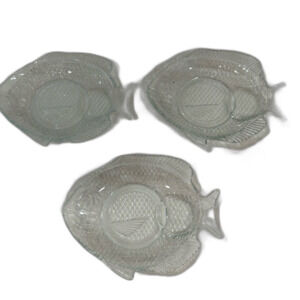 Vintage set of 3 Glass Fish Shaped Serving Dishes.